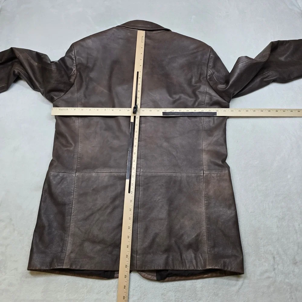 Hugo Boss Leather Blazer Jacket Mens XL 46R Brown Lamb Leather Soft! Distressed - Picture 13 of 16